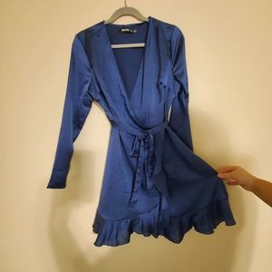 Satin Long Sleeve Dress With Waistband Tie